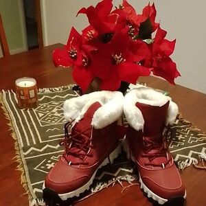 Red Winter Boots with White Fur Lining